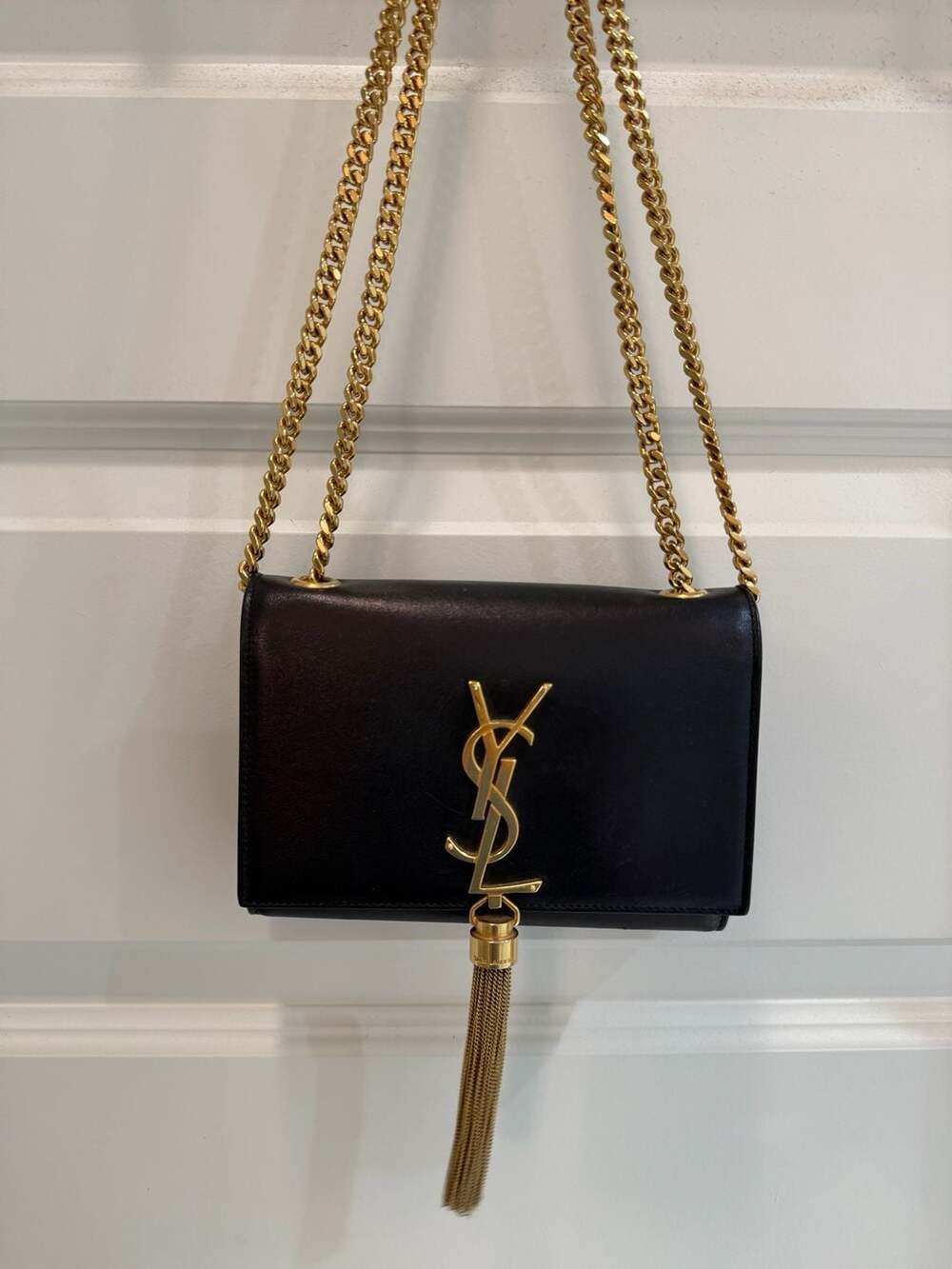 Saint Laurent Mini Kate Monogram Small Shoulder Bag with Tassel in Black Leather